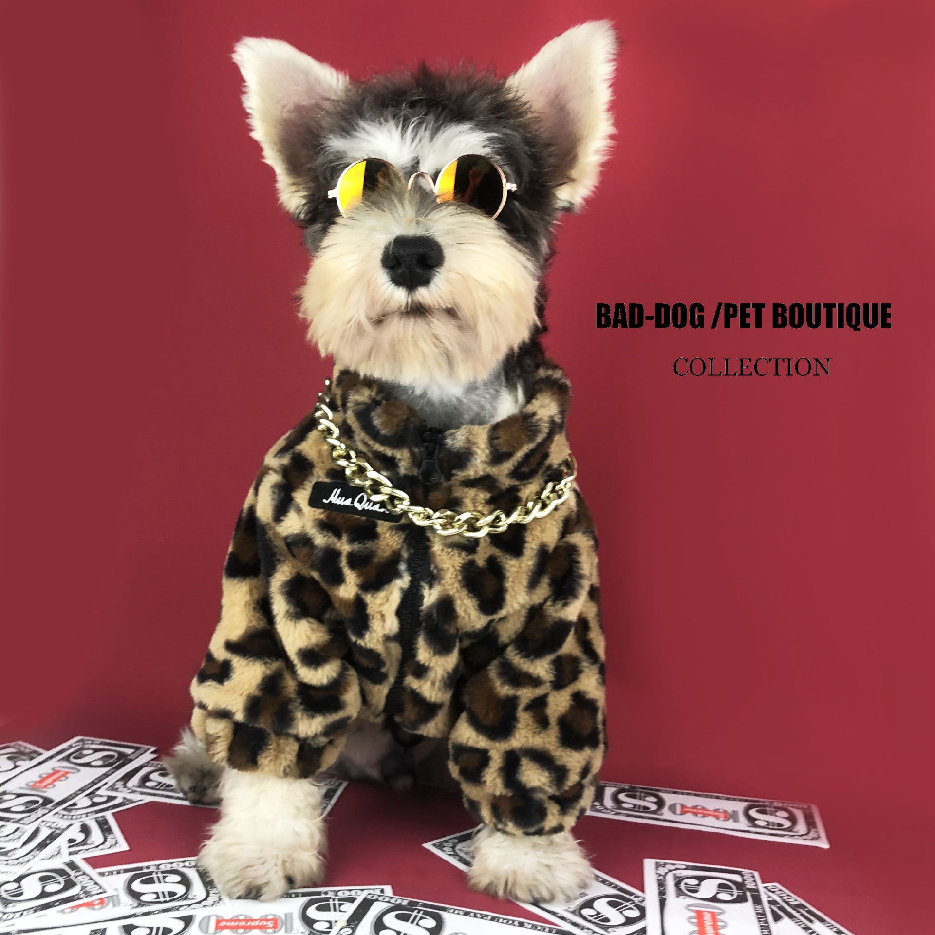 KFX-7996989 Leopard Print Dog Jacket for Spring and Autumn – Thick Polyester Coat for Small Breeds