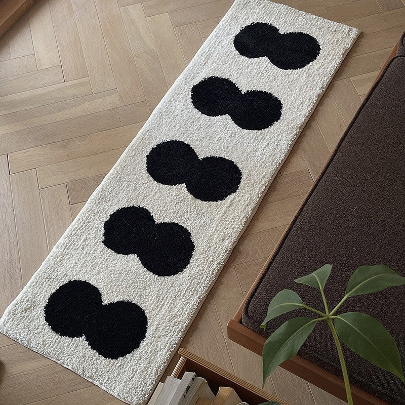 KFX-7997245 Long Velvet Flocking Carpet, Non-Slip, Absorbent, Geometric Pattern, Home Tea Table Cloth, Black & White, Pearl White, Brown, 40x120cm & 50x158cm