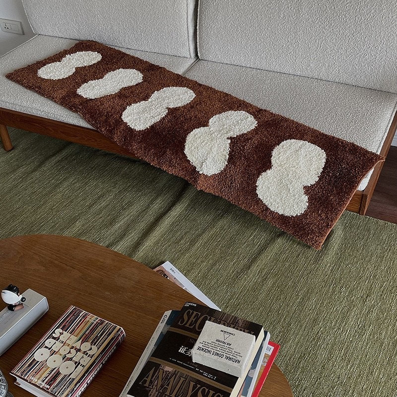 KFX-7997245 Long Velvet Flocking Carpet, Non-Slip, Absorbent, Geometric Pattern, Home Tea Table Cloth, Black & White, Pearl White, Brown, 40x120cm & 50x158cm