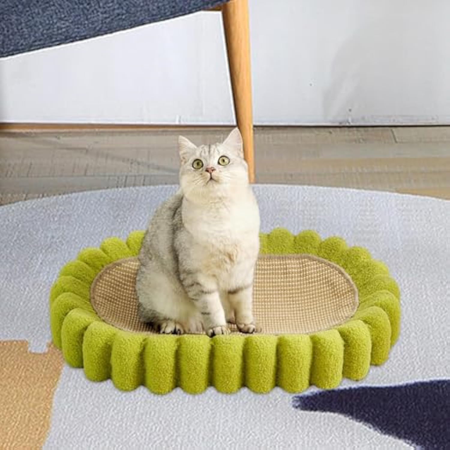 KFX-7997885 Spacious Oval Cat Scratching Pad and Bed - Cardboard Scratcher with Sisal for Indoor Cats