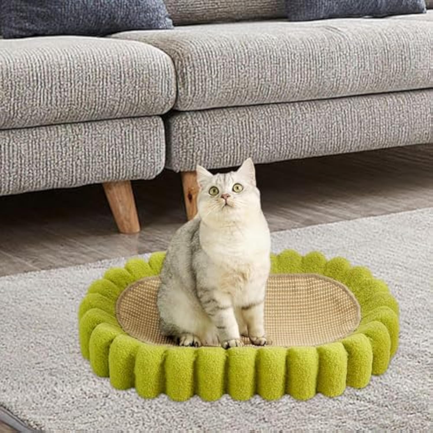 KFX-7997885 Spacious Oval Cat Scratching Pad and Bed - Cardboard Scratcher with Sisal for Indoor Cats
