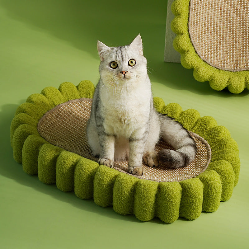 KFX-7997885 Spacious Oval Cat Scratching Pad and Bed - Cardboard Scratcher with Sisal for Indoor Cats