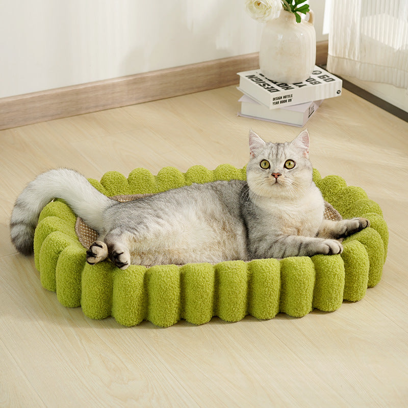 KFX-7997885 Spacious Oval Cat Scratching Pad and Bed - Cardboard Scratcher with Sisal for Indoor Cats