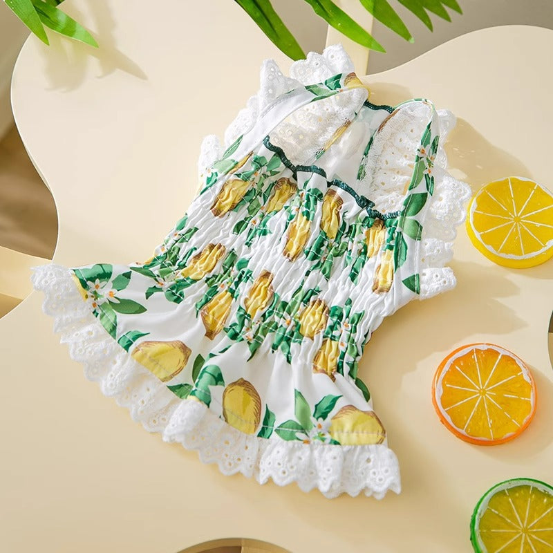 KFX-7998013 Thin Breathable Dog Dress with Strap in Rock Yellow Lemon, Sizes XS to XXL