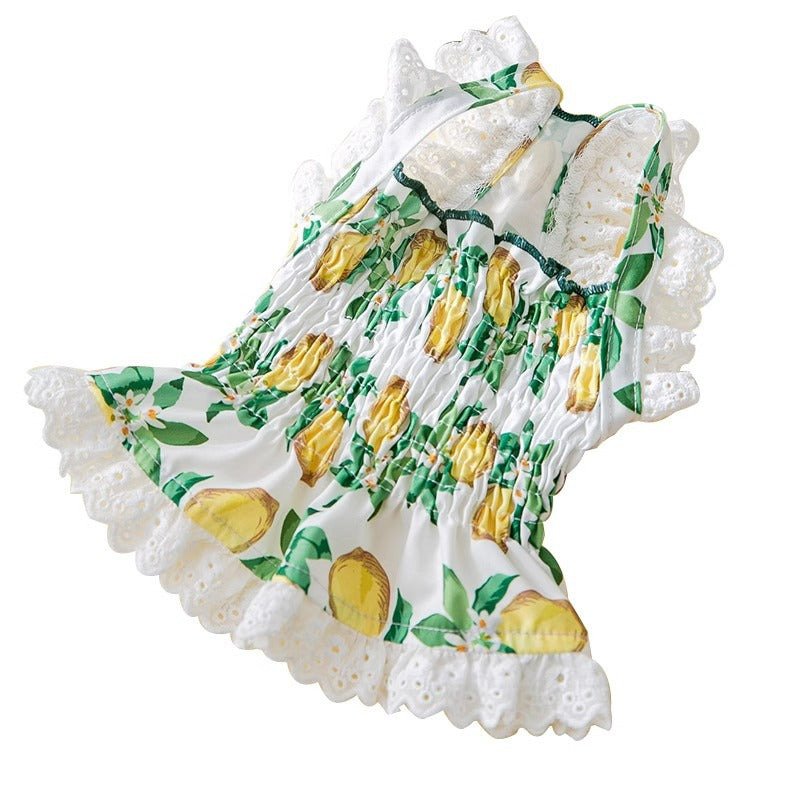 KFX-7998013 Thin Breathable Dog Dress with Strap in Rock Yellow Lemon, Sizes XS to XXL
