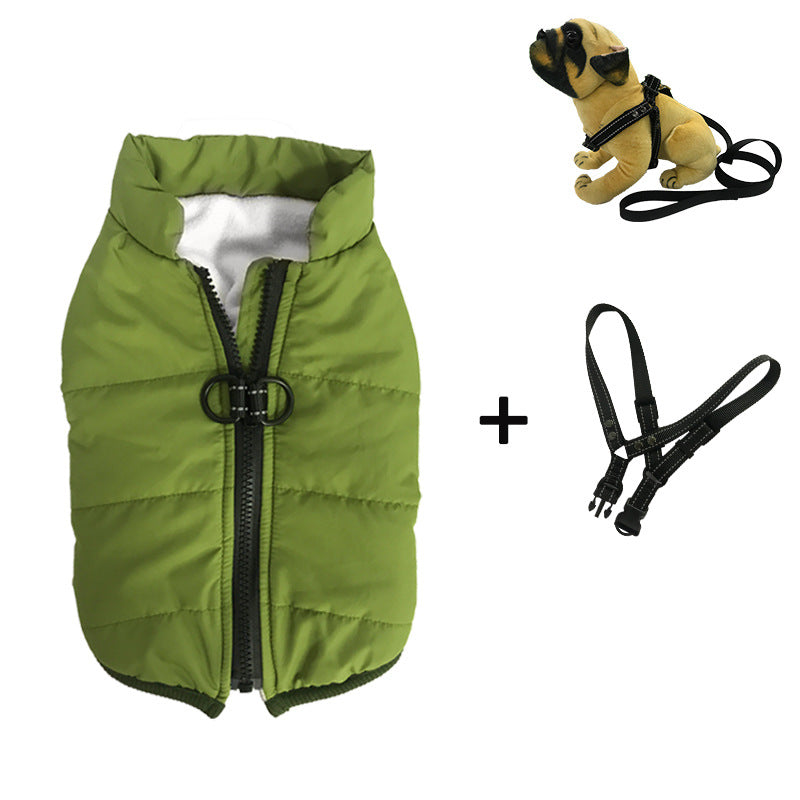 KFX-7998781 Waterproof Warm Cotton Dog Jacket - Thickened Vest for Pets in Red, Army Green, Navy Blue, Brown - Sizes M to 2XL