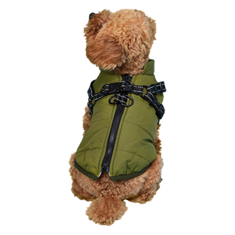 KFX-7998781 Waterproof Warm Cotton Dog Jacket - Thickened Vest for Pets in Red, Army Green, Navy Blue, Brown - Sizes M to 2XL