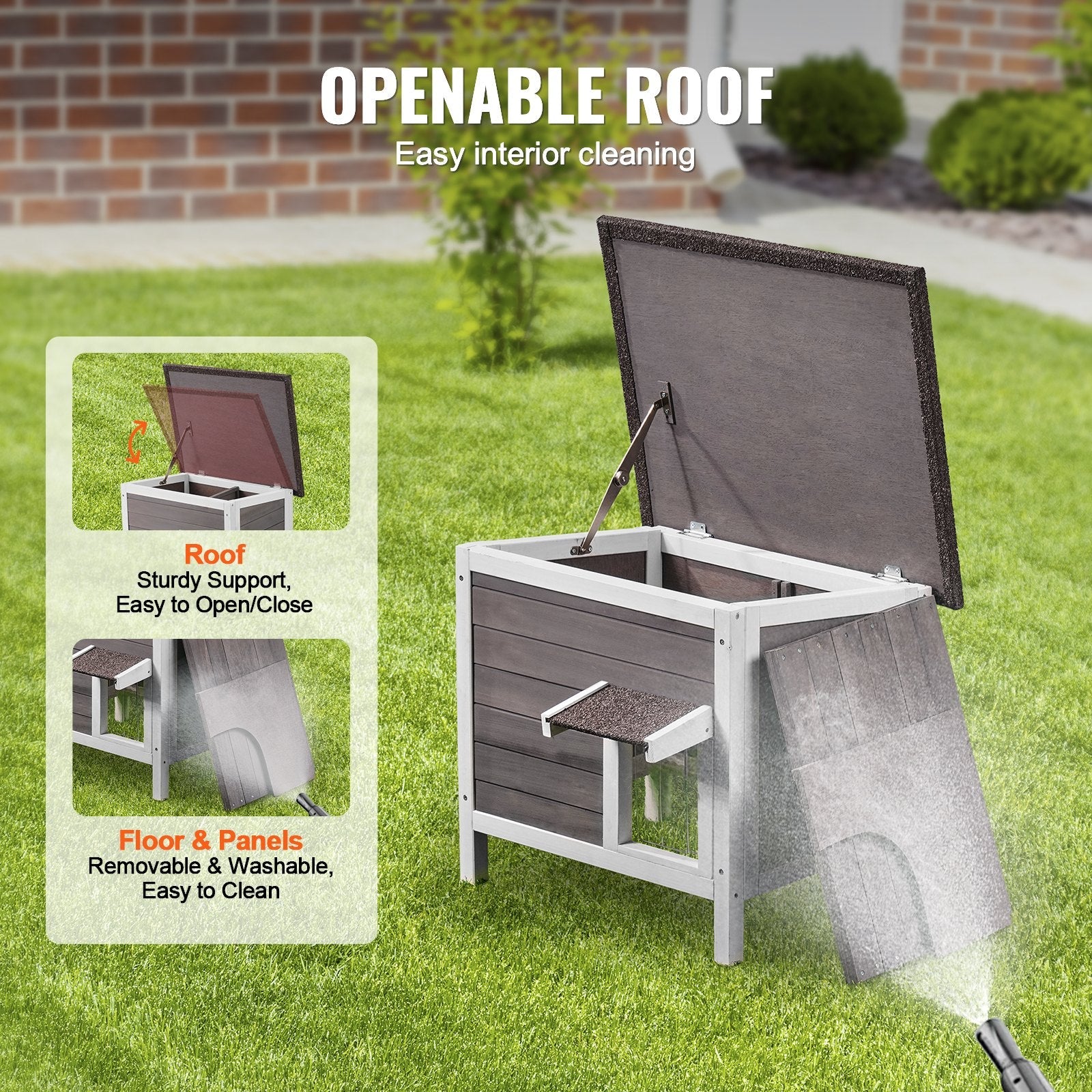 KFX-7999677 Outdoor Wooden Cat Shelter with Insulated Roof and PVC Door Flaps for All-Weather Comfort