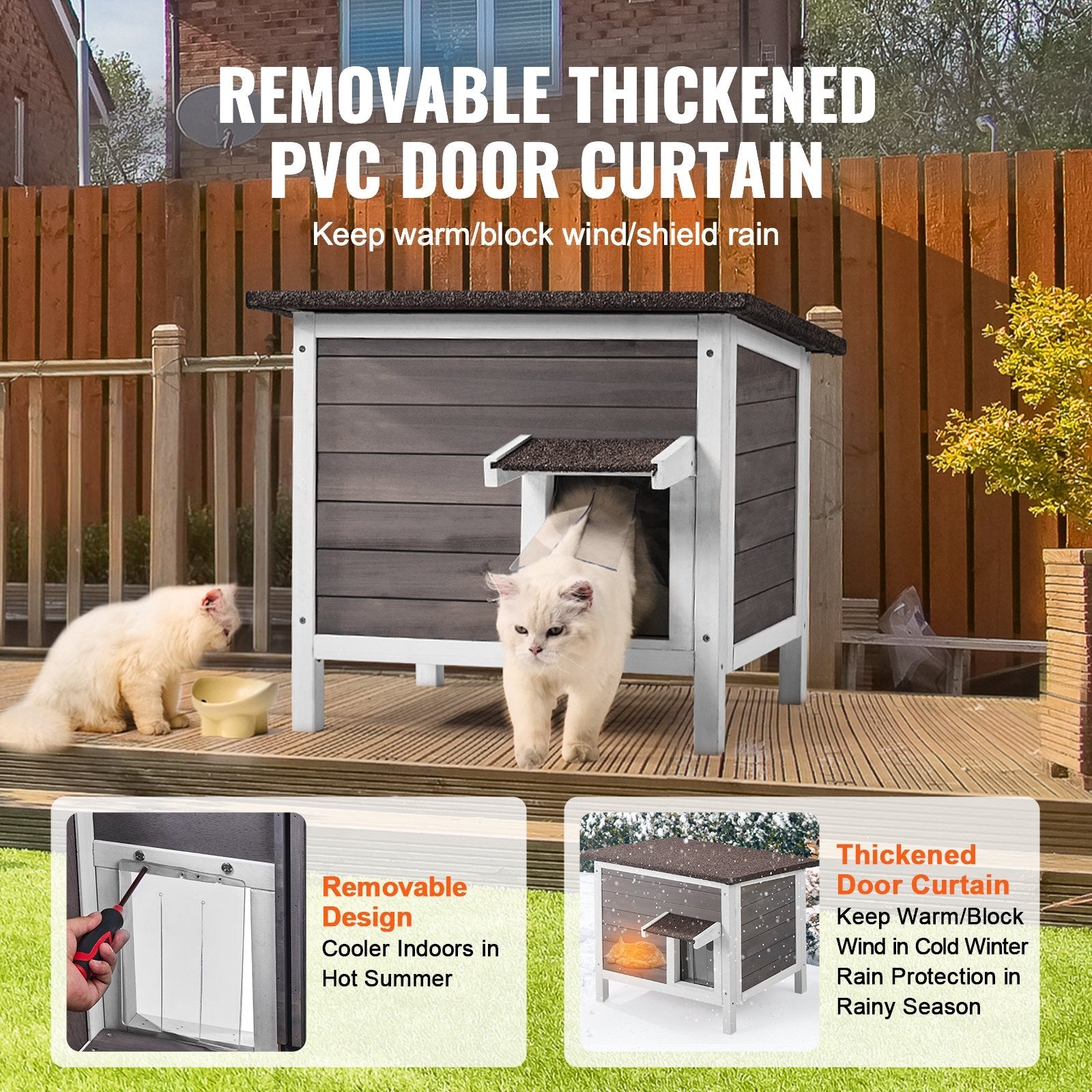 KFX-7999677 Outdoor Wooden Cat Shelter with Insulated Roof and PVC Door Flaps for All-Weather Comfort