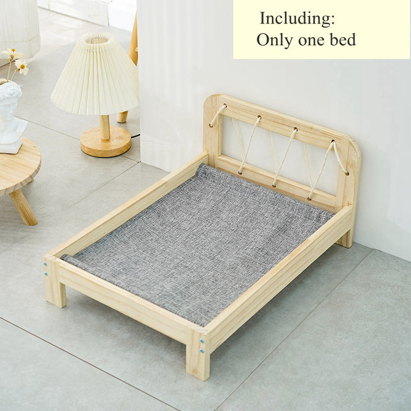 KFX-8000445 Solid Wood Cat Bed with Cozy Mattress and Pillow - Available in Bear and Floral Styles