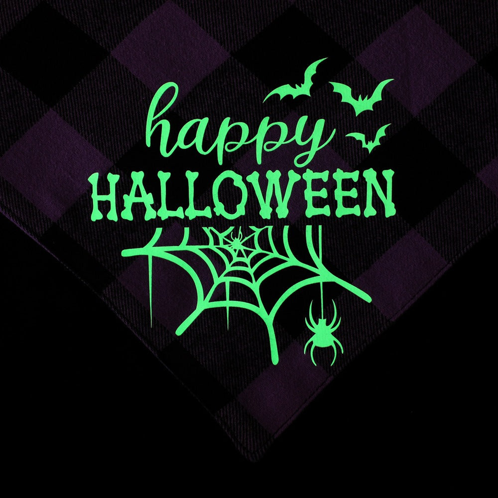 KFX-8003773 Luminous Halloween Pet Saliva Towel - Double & Single Layer Cotton with Pumpkin, Bat, and Castle Patterns