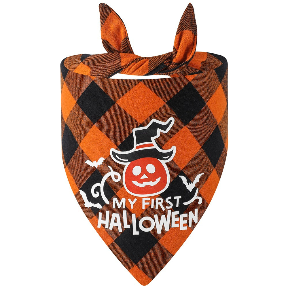 KFX-8003773 Luminous Halloween Pet Saliva Towel - Double & Single Layer Cotton with Pumpkin, Bat, and Castle Patterns
