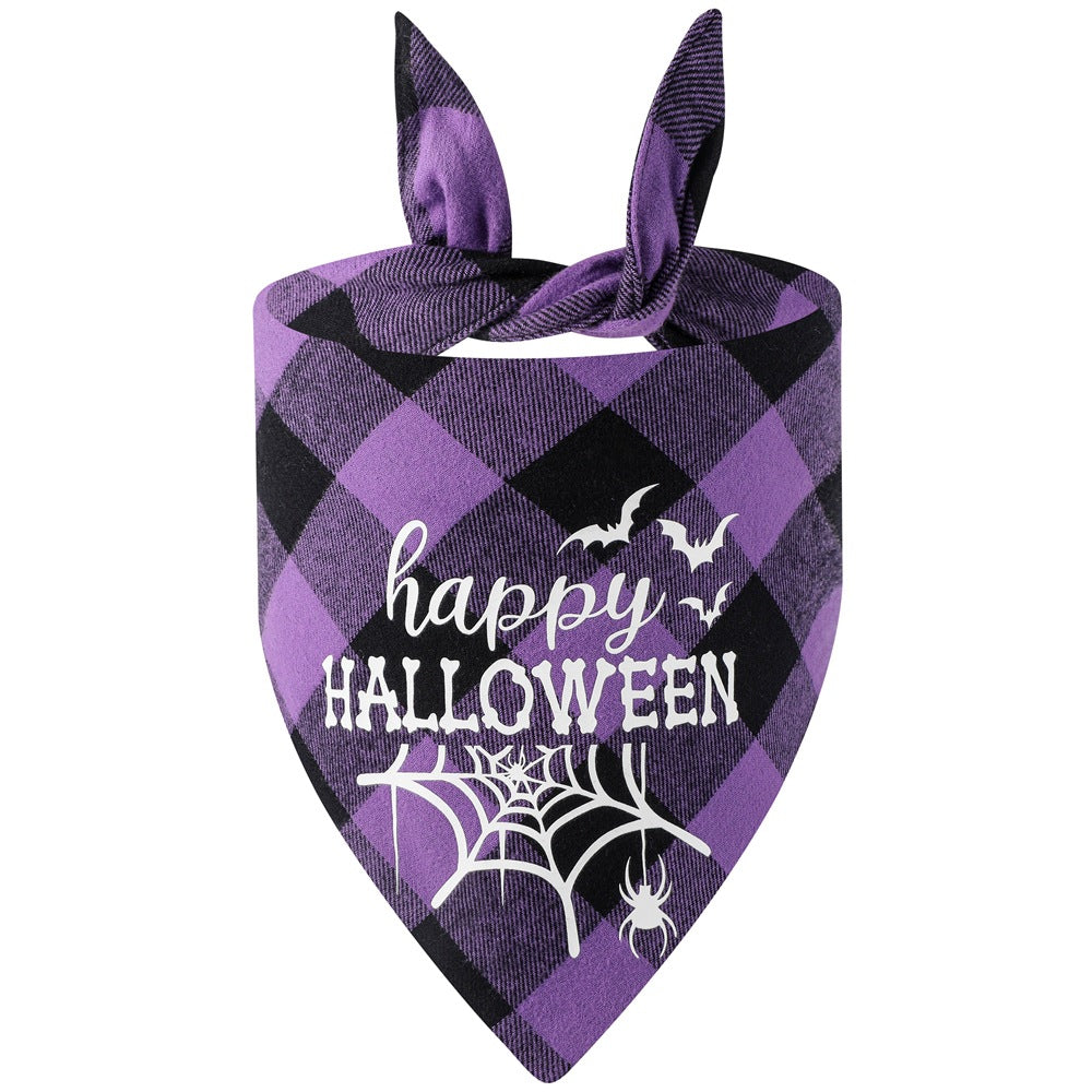 KFX-8003773 Luminous Halloween Pet Saliva Towel - Double & Single Layer Cotton with Pumpkin, Bat, and Castle Patterns