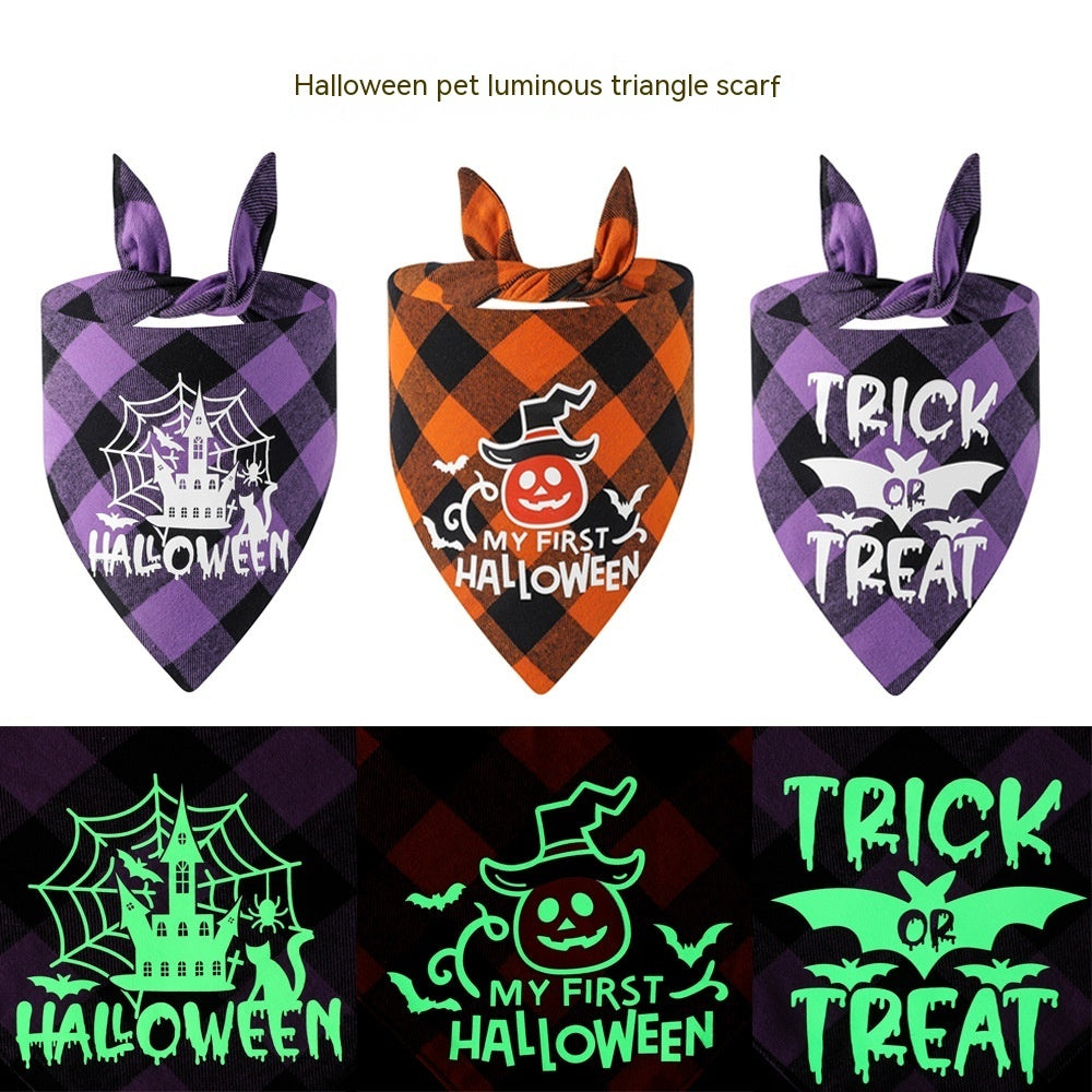 KFX-8003773 Luminous Halloween Pet Saliva Towel - Double & Single Layer Cotton with Pumpkin, Bat, and Castle Patterns