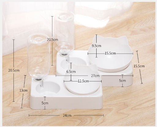 KFX-8012093 Adjustable Automatic Double Cat Drinking Bowl with PP Resin Base and PET Water Bottle