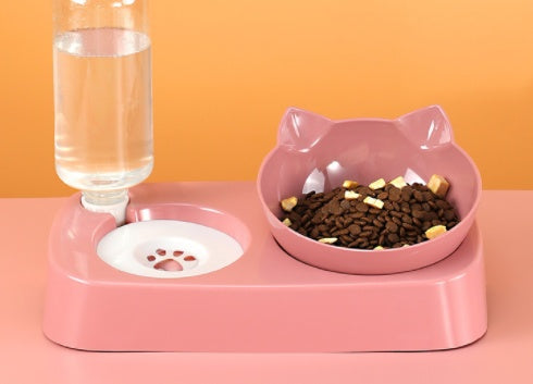 KFX-8012093 Adjustable Automatic Double Cat Drinking Bowl with PP Resin Base and PET Water Bottle