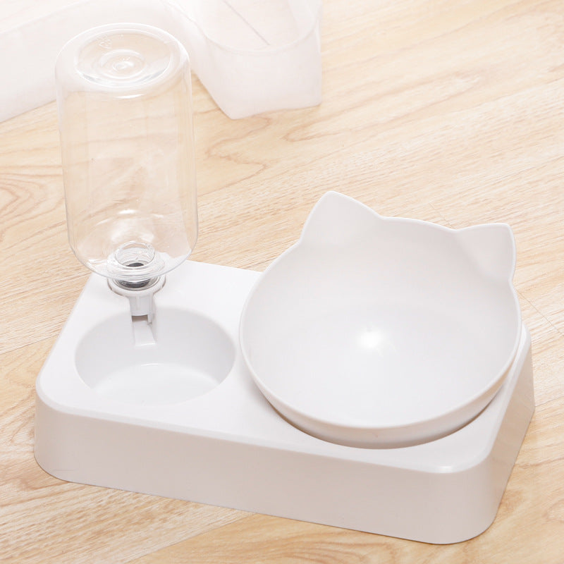 KFX-8012093 Adjustable Automatic Double Cat Drinking Bowl with PP Resin Base and PET Water Bottle