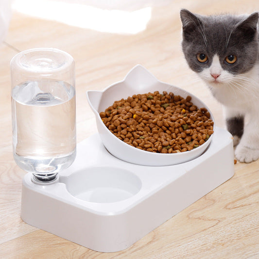 KFX-8012093 Adjustable Automatic Double Cat Drinking Bowl with PP Resin Base and PET Water Bottle