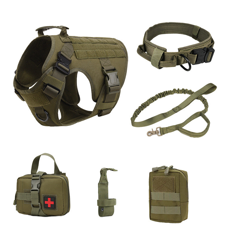 KFX-8013373 Dog Training Vest Set – 6-Piece Combat Suit in Black, Army Green, Brown, CP Camouflage, Polyester
