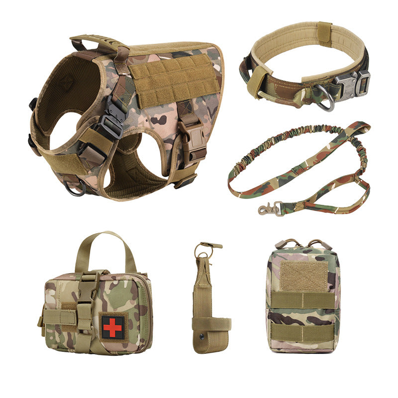 KFX-8013373 Dog Training Vest Set – 6-Piece Combat Suit in Black, Army Green, Brown, CP Camouflage, Polyester