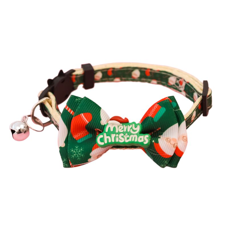KFX-8013885 Christmas Themed Adjustable Pet Collars with Safety Buckle and Festive Bells
