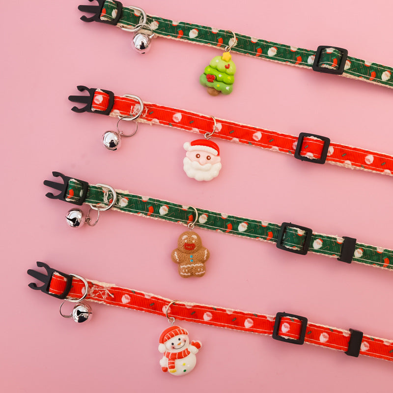KFX-8013885 Christmas Themed Adjustable Pet Collars with Safety Buckle and Festive Bells