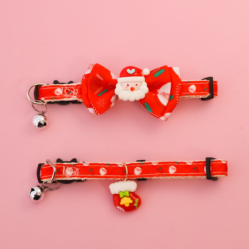 KFX-8013885 Christmas Themed Adjustable Pet Collars with Safety Buckle and Festive Bells