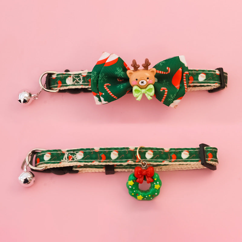 KFX-8013885 Christmas Themed Adjustable Pet Collars with Safety Buckle and Festive Bells