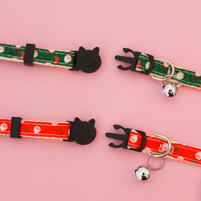 KFX-8013885 Christmas Themed Adjustable Pet Collars with Safety Buckle and Festive Bells