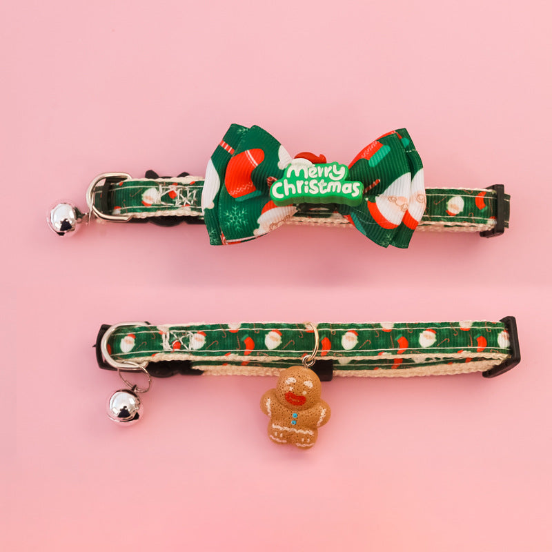 KFX-8013885 Christmas Themed Adjustable Pet Collars with Safety Buckle and Festive Bells