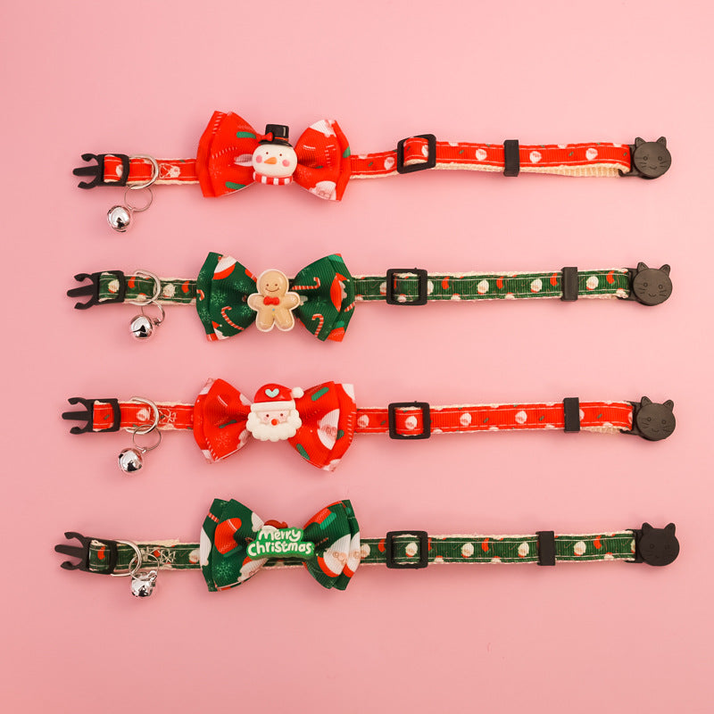 KFX-8013885 Christmas Themed Adjustable Pet Collars with Safety Buckle and Festive Bells