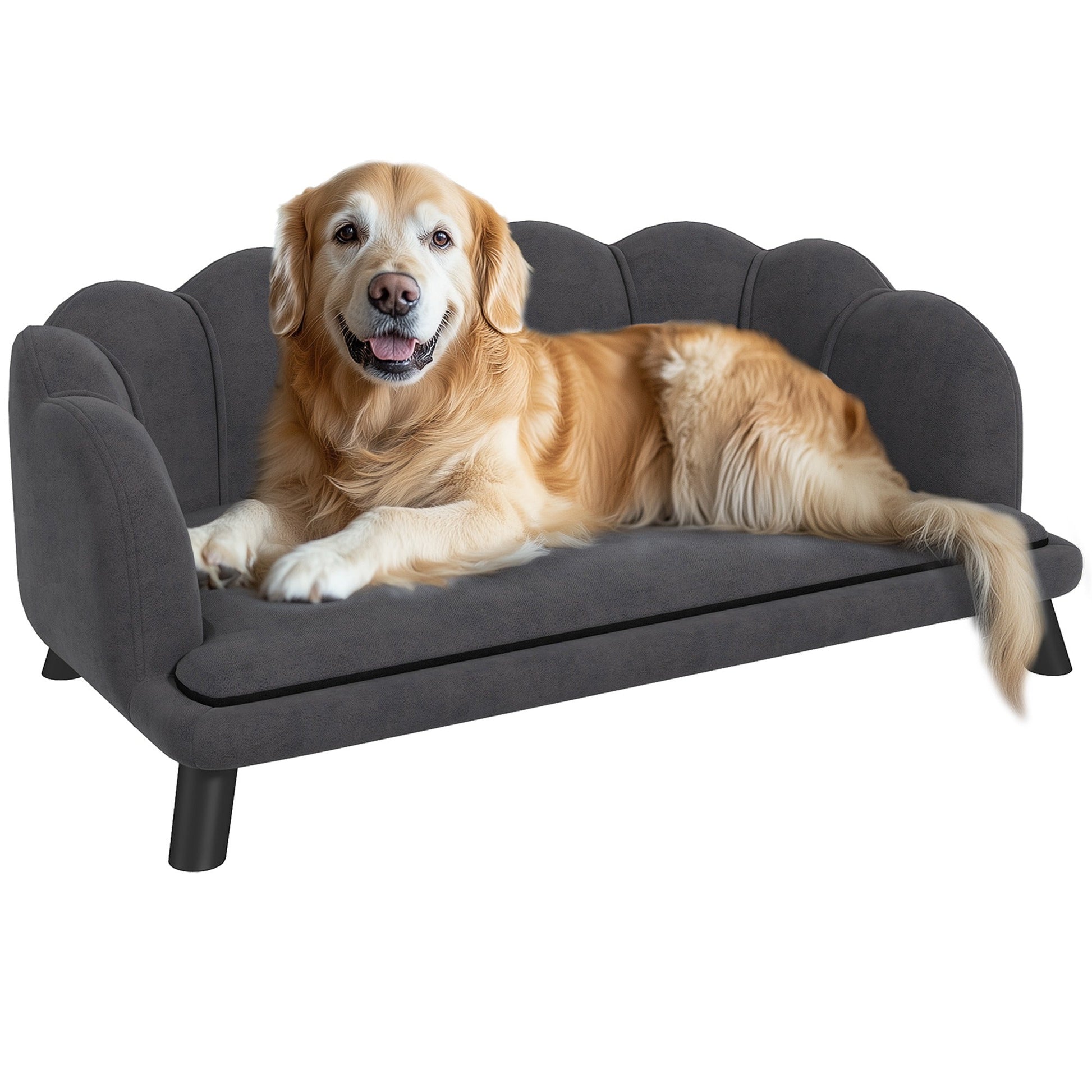 KFX-8016317 Charcoal Gray Velvet Pet Sofa for Medium to Large Dogs with Cushion and Birch Wood Legs