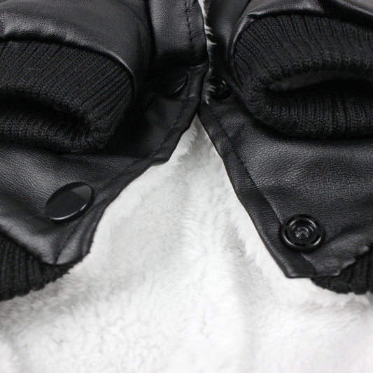KFX-8017341 Stylish Leather Dog Coat with Fur Collar for Autumn & Winter in Black and Wine Red