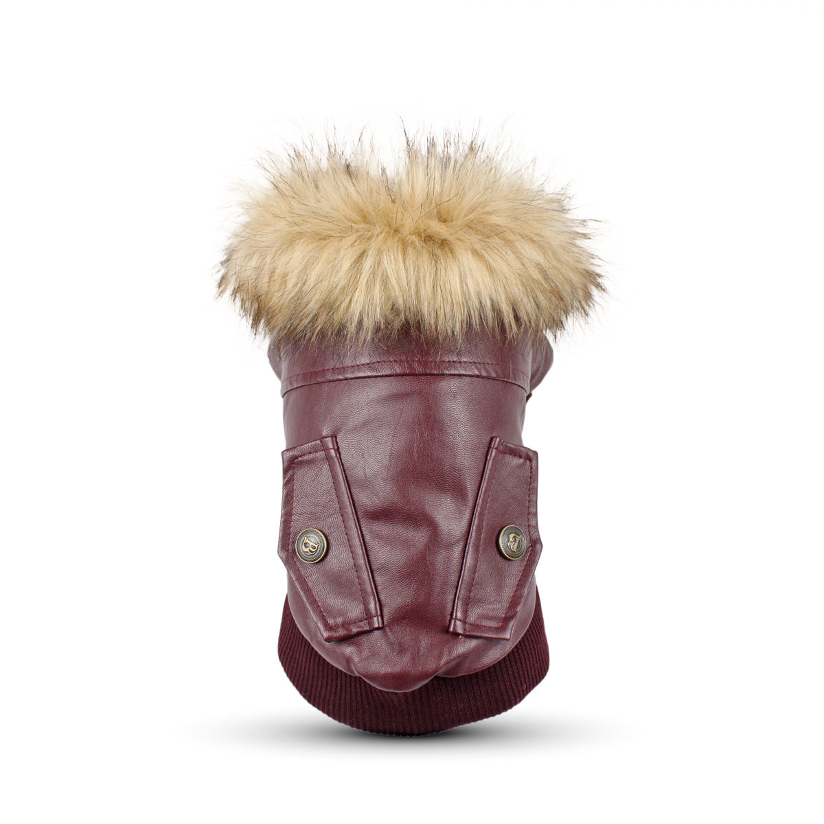 KFX-8017341 Stylish Leather Dog Coat with Fur Collar for Autumn & Winter in Black and Wine Red