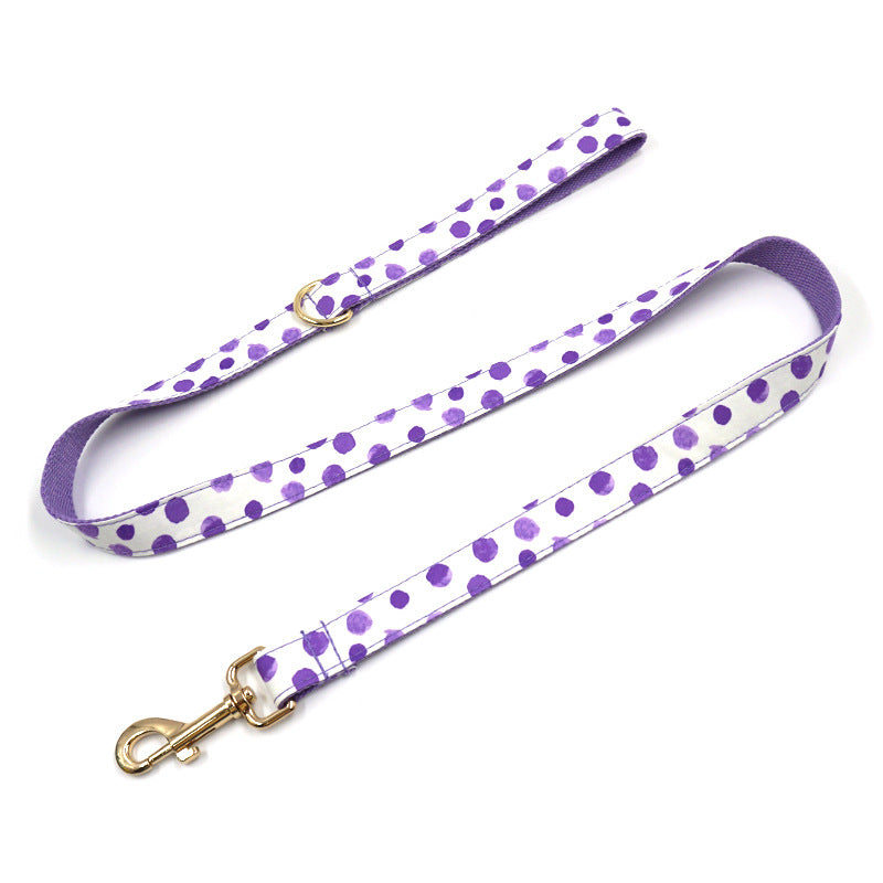 KFX-8017469 Purple Polka Dot Dog Collar and Leash Set with Bow, Ideal for Weddings and Parties