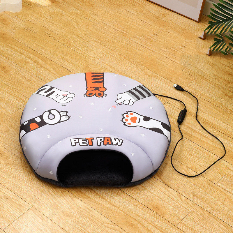 KFX-8017725 Heated Semi-Closed Pet Nest with Soft Flannel and Space Cotton, Multiple Sizes Available