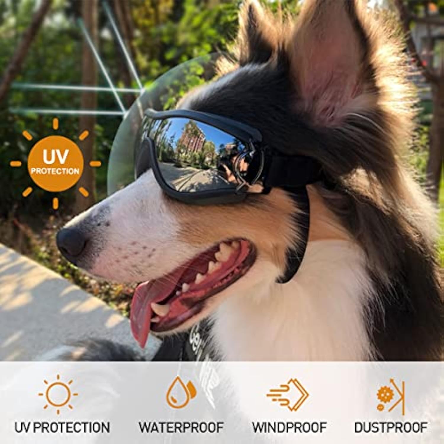KFX-8019133 Windproof Dog Goggles for Large and Medium Breeds - Sun Protection, Anti-Fog, Adjustable Strap for Outdoor Activities