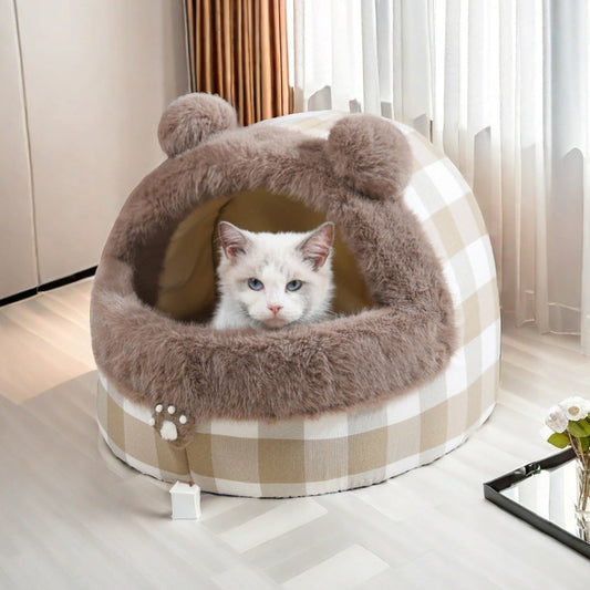 KFX-8021693 Universal Semi-closed Cat Nest for All Seasons - Thick and Warm Kennel for Small to Large Cats