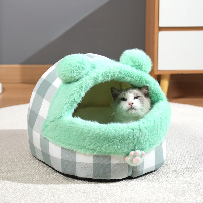 KFX-8021693 Universal Semi-closed Cat Nest for All Seasons - Thick and Warm Kennel for Small to Large Cats