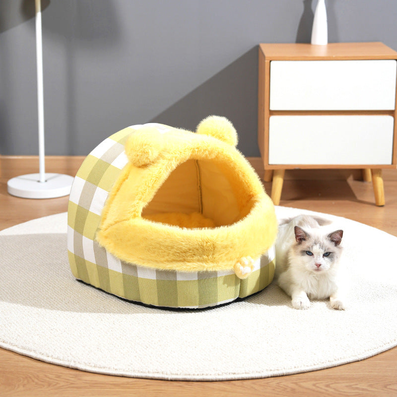 KFX-8021693 Universal Semi-closed Cat Nest for All Seasons - Thick and Warm Kennel for Small to Large Cats