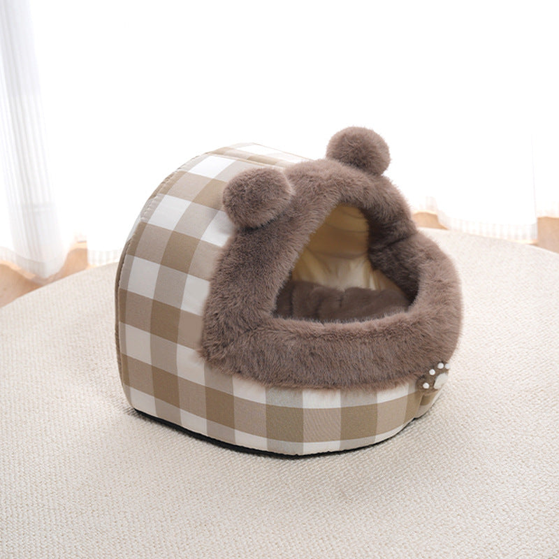 KFX-8021693 Universal Semi-closed Cat Nest for All Seasons - Thick and Warm Kennel for Small to Large Cats