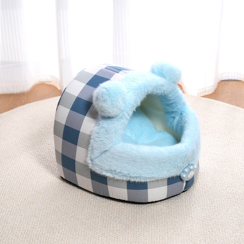 KFX-8021693 Universal Semi-closed Cat Nest for All Seasons - Thick and Warm Kennel for Small to Large Cats