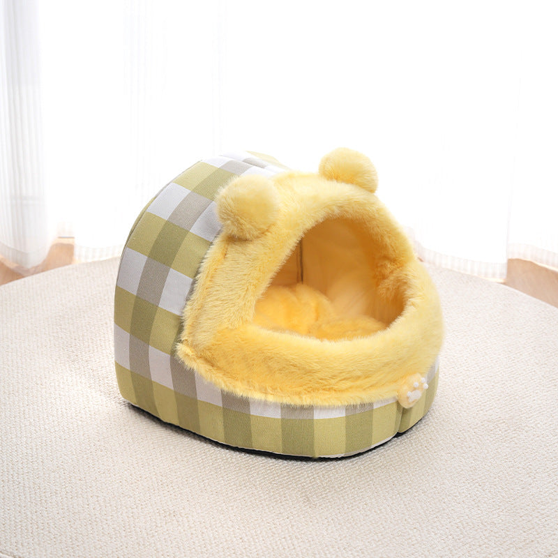 KFX-8021693 Universal Semi-closed Cat Nest for All Seasons - Thick and Warm Kennel for Small to Large Cats