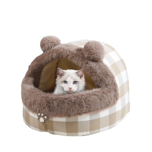 KFX-8021693 Universal Semi-closed Cat Nest for All Seasons - Thick and Warm Kennel for Small to Large Cats