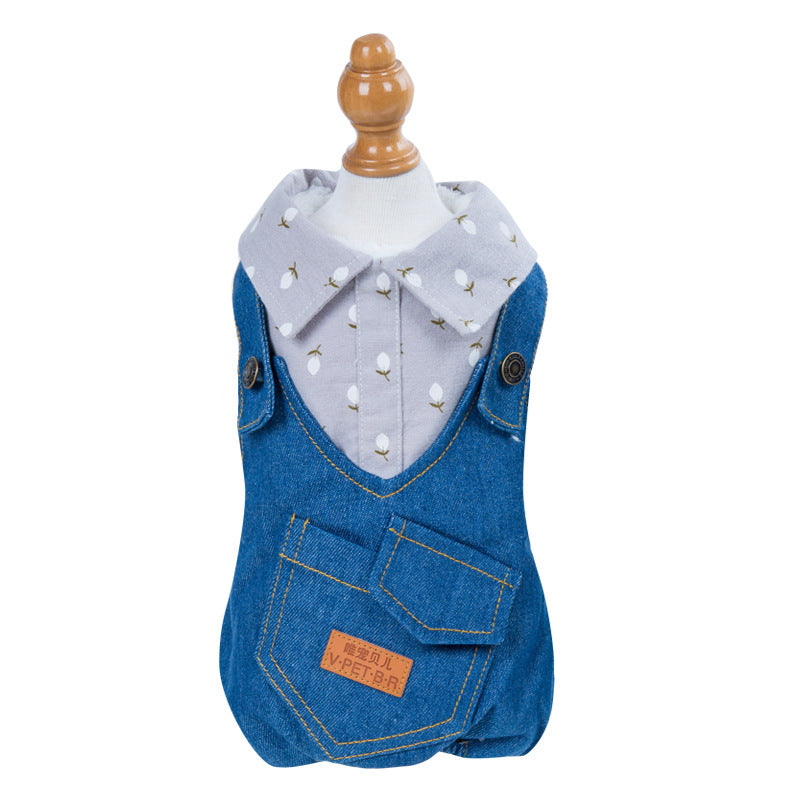 KFX-8022077 Handsome British Dog Winter Padded Clothes with Half Skirt Style in Gray and Light Blue