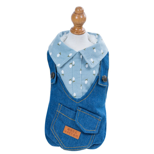 KFX-8022077 Handsome British Dog Winter Padded Clothes with Half Skirt Style in Gray and Light Blue