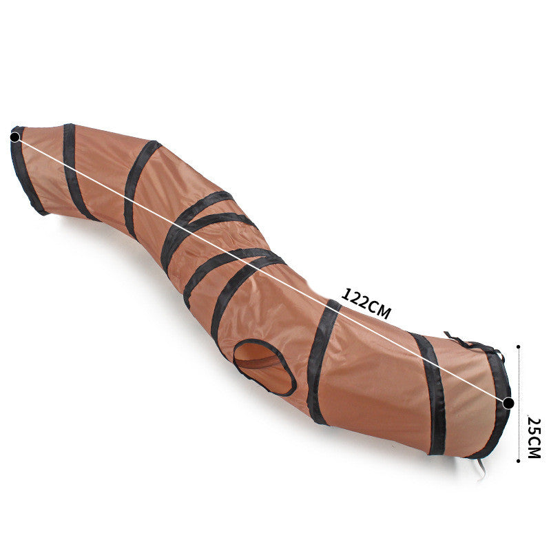 KFX-8022717 Collapsible S-Shaped Cat Tunnel Toy - Solid Color Polyester, 25x122CM, Available in Brown, Black, Lake Blue