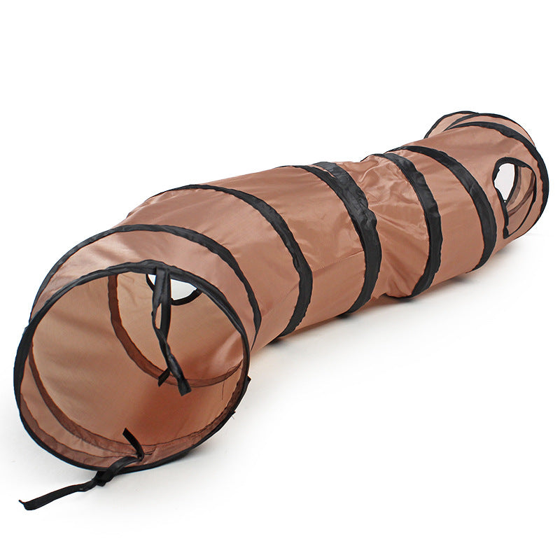 KFX-8022717 Collapsible S-Shaped Cat Tunnel Toy - Solid Color Polyester, 25x122CM, Available in Brown, Black, Lake Blue