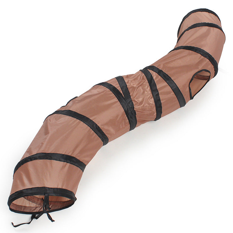 KFX-8022717 Collapsible S-Shaped Cat Tunnel Toy - Solid Color Polyester, 25x122CM, Available in Brown, Black, Lake Blue
