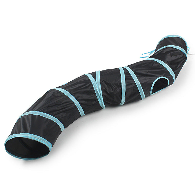 KFX-8022717 Collapsible S-Shaped Cat Tunnel Toy - Solid Color Polyester, 25x122CM, Available in Brown, Black, Lake Blue